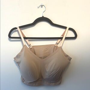 True & Co. Women's Nude Seamless Vneck Bralette in XL removable pads adj…